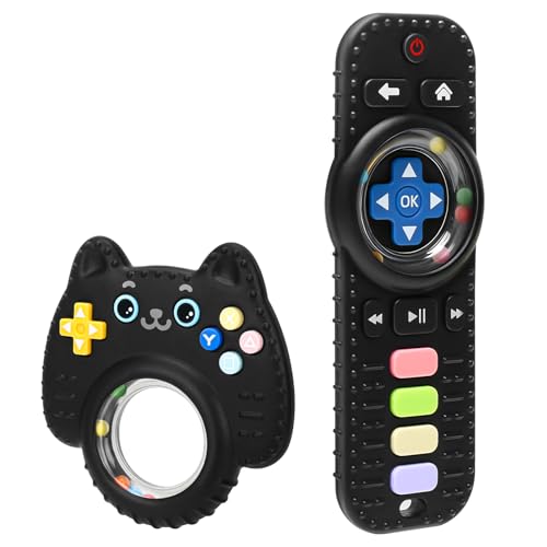 2 Pack Baby Rattles Teething Toy for Babies 3-6 Months, Teething Relief for Infant 6-24 Months, Silicone Teethers TV Remote Boys and Girls Sensory Toy