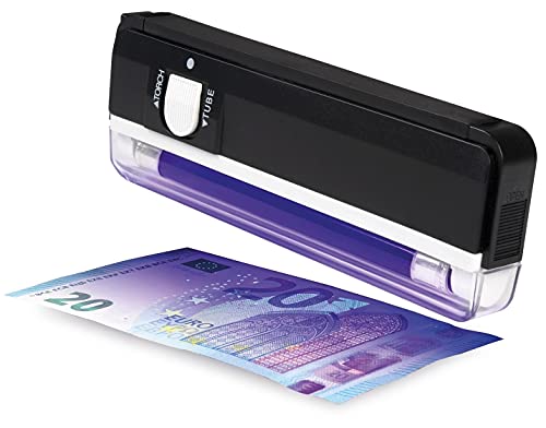 ACROPAQ - Détecteur de Faux Billets UV Portable - avec Lampe à lumière Blanche intégrée - Détecteur UV, Détecteur de Billets - Noir