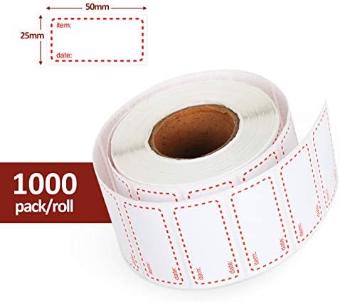 1000 Freezer Food Labels On Roll, ilauke Self-Adhesive Date Labels 50x25mm, Removable and Waterproof, White and Red