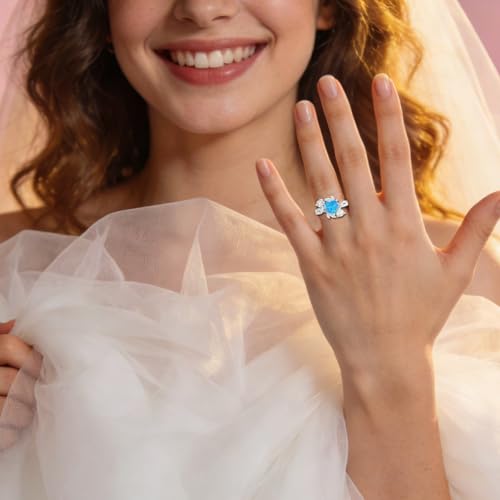 Image of 0.3 Carat Moissanite and White Opal /Blue Opal /Black Opal Engagement Ring 925 Sterling Silver 8-9 MM Heart /Round /Oval Cut Opal Moissanite Ring for Women Size 5-13