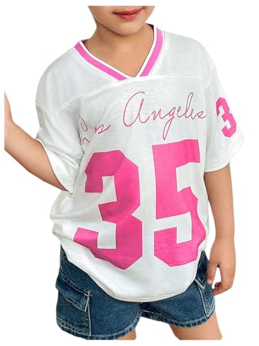 SOLY HUX Toddler Girl's Y2k Jersey Shirt Number Graphic Tees V Neck Short Sleeve Loose Summer Tops - Main Image