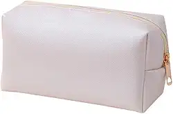 Necessaire Feminina de Couro PU Compacta – Estojo de Maquiagem, Viagem e Cosméticos (Off White Perolado)
