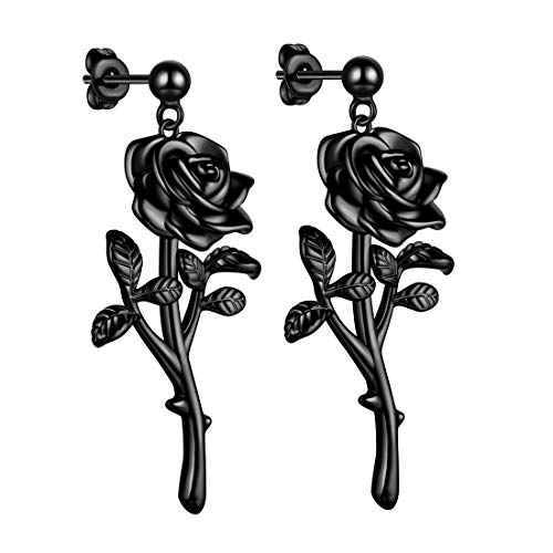 beautlace Rose Necklaces/Adjustable Rings Silver/18K Gold/Black Gun Plated Flower Pendant/Open Ring Elegant Jewelry Gifts for Women