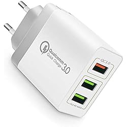 3Puertos QC3.0 USB Cargador rápido, Movil Universal Adaptador, 30W QC3.02.0 Smart Alimentador USB, de Alimentación para Samsung iPhone iPad Huawei Google y más