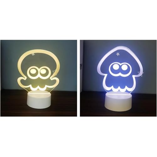 Yubbuio ナイトライト ナイトライト アクリルスタンド ベース付き 彫像 テーブルランプ 調光可能 カラー RGB コンバーターランプ 7 色 装飾 USB バッテリー 両用 LED 間接照明 ナイトライト デコレーション 子供用 (白い底,タコ+イ