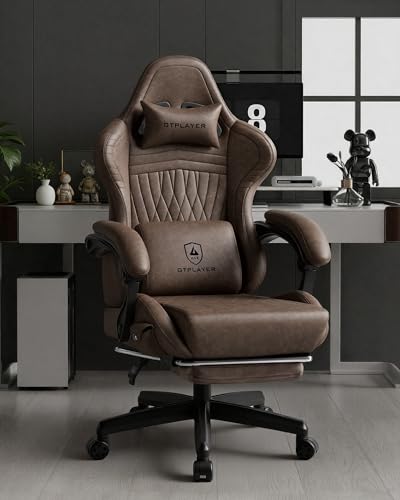 Image of GTPLAYER Ace Pro Gaming Chair, Built-in Speakers & Reclining Footrest | Ergonomic High-Back Chair with Lumbar Support, Linkage Armrest & Padded Seat for Home Office Gaming, Brown