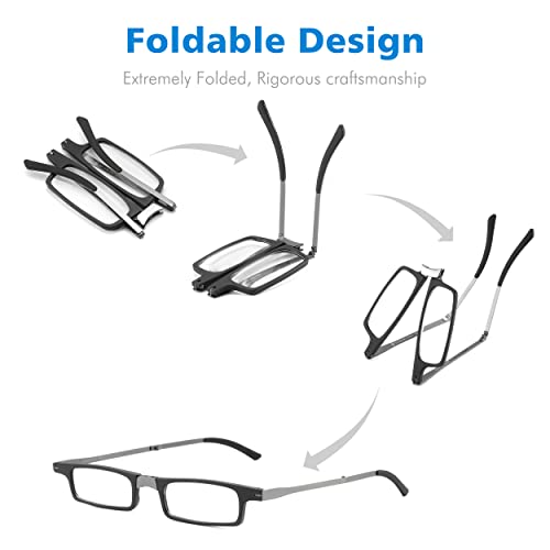 SZEOEOM Ultra-Thin Foldable Reading Glasses Ultra-light Bule-light Folding Readers for Men Women Compact Travel Portable Rectangle Eyewear Case (Black - Image 2
