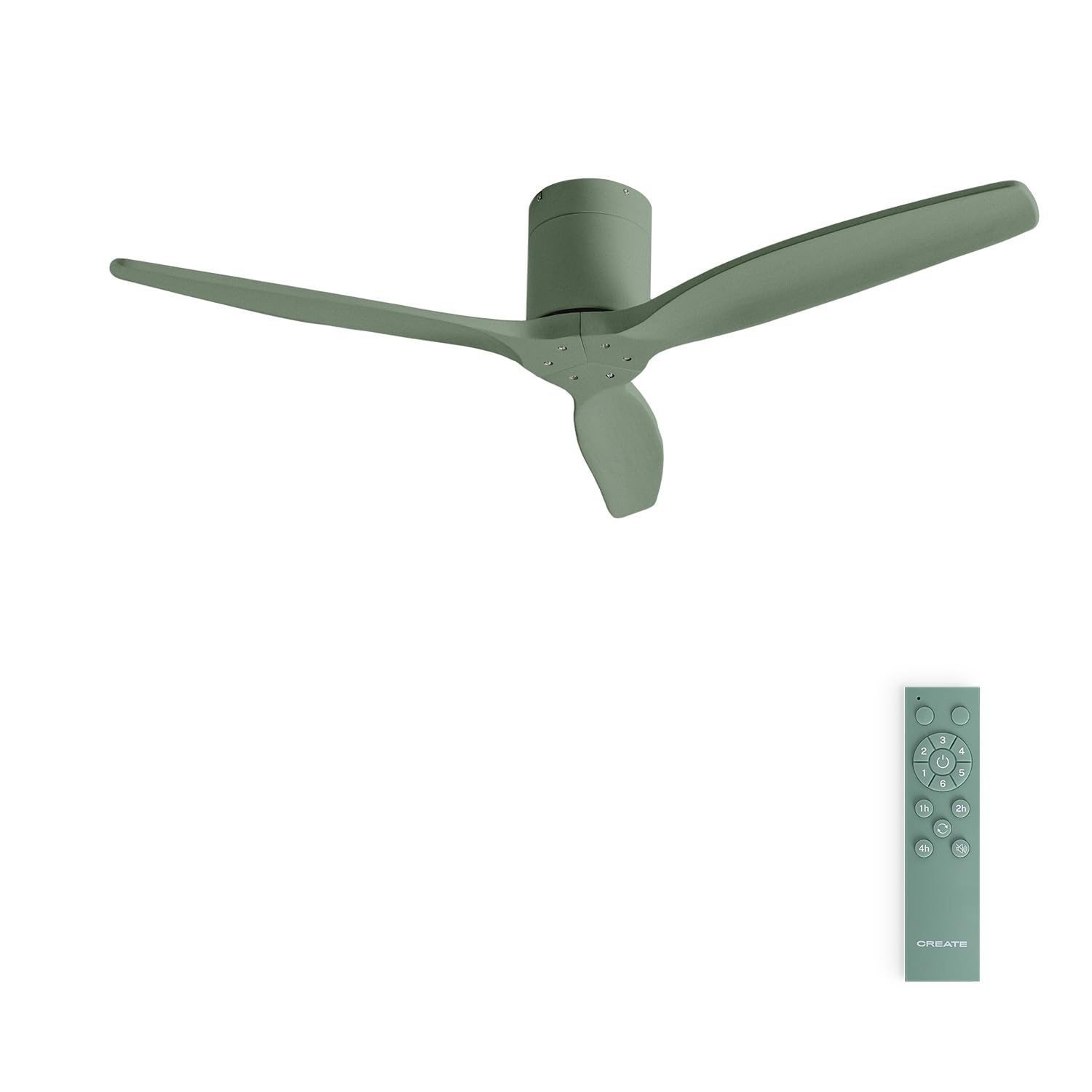 CREATE / WINDCALM M/Ventilateur de plafond ABS vert sauge avec télécommande / 40W, Silencieux, Ø132 cm, 6 vitesses, minuterie, fonction été-hiver