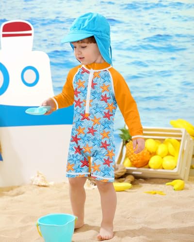 Image of BesserBay Baby Boy Swimsuit UPF 50+ Zip Front Long Sleeve Snaps Bottom One Piece Rash Guard 0-36 Months