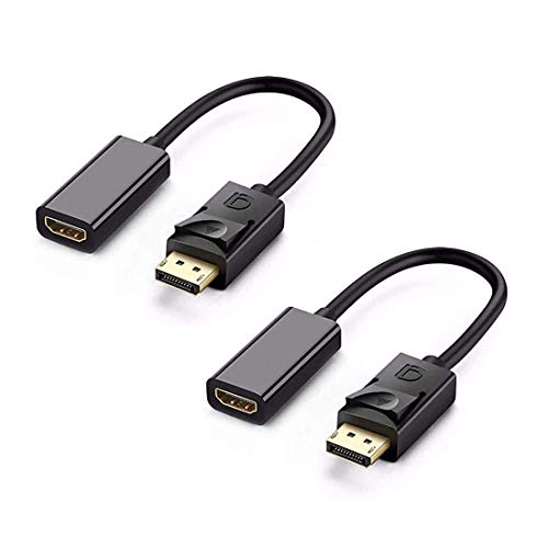 DisplayPort to HDMI Adapter 2 Pack, Bonzon DP to HDMI Adapter Cable Male to Female Support 1080P 3D for Display Port Enabled Desktops and Laptops to Connect to HDMI Displays Adapter