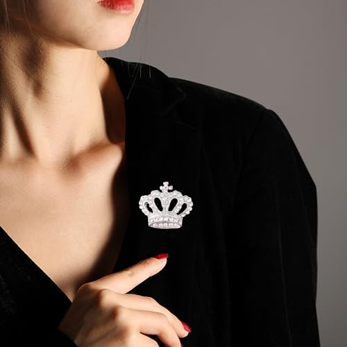 Image of YUNXI King Queen Royal Crown Brooch For Women Men Fashion Gold Silver Rhinestones Crystal Brooches Pin Wedding Party Banquet Birthday