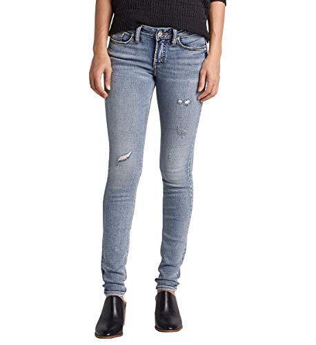 Silver Jeans Co. Women's Suki Curvy Fit Mid Rise Skinny Jeans, Light Indigo Wash, 25W X 31L