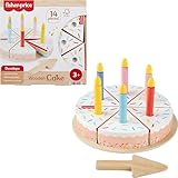 Fisher-Price Wood Pretend Play Toy Cake Set, 14-Piece Wooden Food Decorating & Serving Play for Preschool Kids Ages 3+ Years