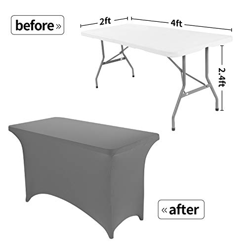Image of Peomeise 4FT Spandex Table Cover Rectangular Stretch Spandex Tablecloth (Gray,4FT)