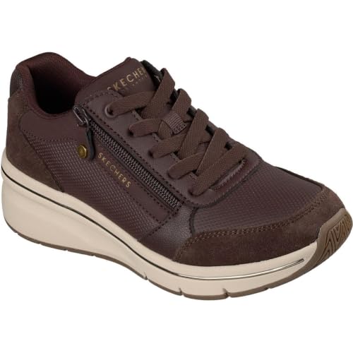 Skechers Mujer Billion Flex Luxe Up Zapatillas Deportivas, Chocolate Duraleather Suede Mesh, 39 EU