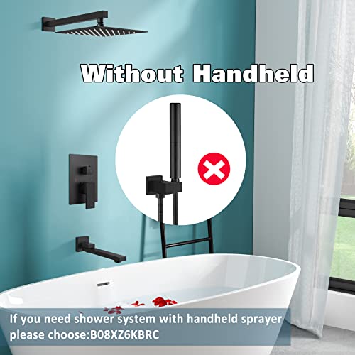 Aolemi Matte Black Tub And Shower Faucet Set Complete 10 Inch Rainfall Shower Head Shower Fixture Mixer Wall Mount With Rotating Tub Spout Shower System Kit Rough-In Valve Body And Trim Included #TOP7
