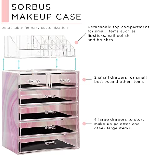 Image of Sorbus Acrylic Makeup Organizer Set, 6-Drawer Vanity & Countertop Cosmetic Storage with Small & Wide Compartments, Tie Dye Makeup Storage for Brushes, Jewelry - Holiday Gift for Women & Teens