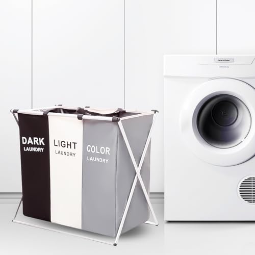 Cesto de Roupa Suja Organizador Dobrável com 3 Divisórias - 68x60cm