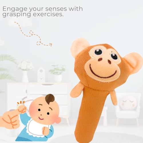 Image of Mini Steps Monkey Rattle Plush Toy for Babies | Ultra-Soft & Washable Stuffed Animal with Rattle Sound | Safe & Non-Toxic Soft Toy for Newborns & Toddlers | Gift for Boys & Girls