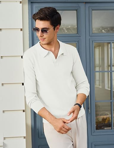 Cotrasen Polo Sweater Men Long Sleeve V Neck Casual Collared Pullover Sweater Textured Ribbed Lightweight3