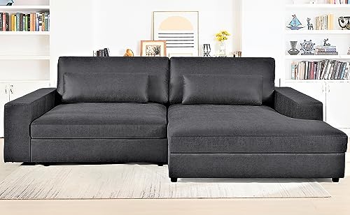 Container Furniture Direct Luxe Modern 2-Piece Chaise Sectional: Solid Wood Frame, Durable Leather Look Fabric, for Lasting Style and Comfort, Black - Right Facing