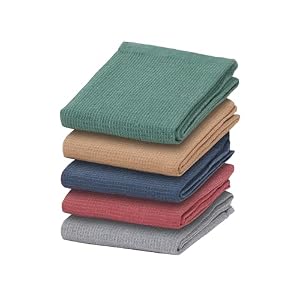 Olivia Rocco Tea Towel Pack of 5 Waffle Kitchen Tea Towels Cotton Absorbent Long Lasting Catering Bar Dish Towel, Assorted