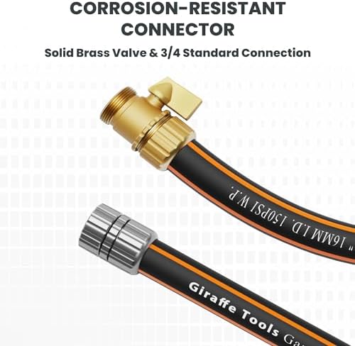 Giraffe Tools Garden Hose 100ft x 5/8", Male and Female Fittings with Shut off Valve, Leakproof, Flexible,Heavy Duty, Lightweight Water Hose - Thumbnail 4