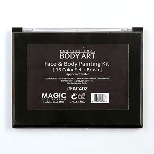 Loijon 15 Cores Kit Pintura Corporal Profissional Pintura À Base de Água Brilho Não-Tóxico com 2 Pin