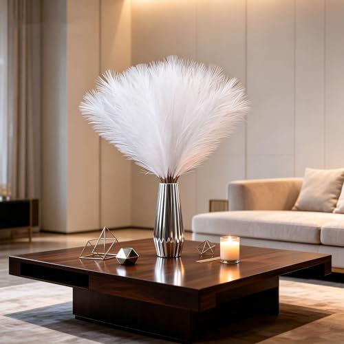Naplings 50pcs White Pampas Grass 21.6 Inch Non-Shedding Faux Pampas Grass Decor Fluffy Artificial Pampas for Boho Home Wedding Centerpieces and Neutral Vase Arrangements