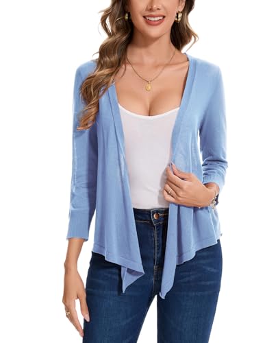 Image of MINTLIMIT Women's Tie Front Cardigan Casual 3 /4 Sleeve Bolero Shrug Knotted Lightweight Sheer Shrug Cardigan Sweater Top