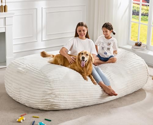 Image of Hobestluk 6FT Bean Bag Chairs Adult Bean Bag with Portable Handle Comfy Large Bean Bag Lounge Chair with Removable Cover for Living Room Bedroom (Stripe White, 6FT)