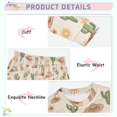 Pajama Sets Long Sleeve Western Cowboy Boots Cactus Soft Comfy Sleepwear 2 Piece PJS 3-8T4