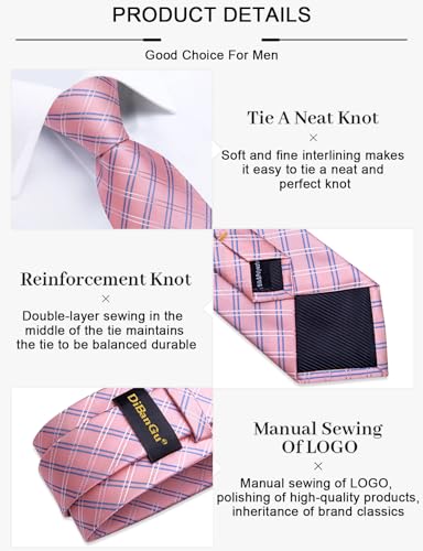 Image of DiBanGu Plaid Ties for Men Silk Checkered Necktie and Pocket Square Cufflinks Tie Clip Set with Gift Box for Wedding Business