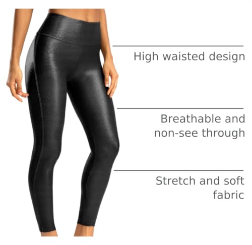 SANTINY High Waisted Faux Leather Leggings