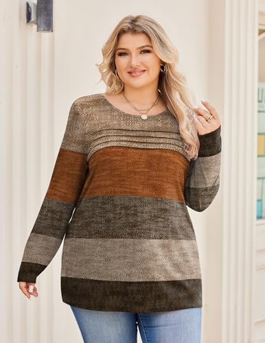 IN'VOLAND Plus Size Long Sleeve Tops for Women Fall Crewneck Shirts Pleated Casual Dressy Blouses 20253