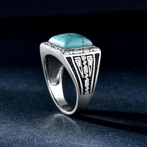 Genuine Square Turquoise Rings for Men 925 Sterling Silver 11MM Natural Real Gemstone Ring Vintage Western Jewelry for Him Husband4