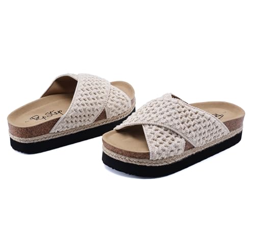 Image of PepStep Slide Sandals for Women with Soft Cork Footbed and Strap, Ladies Fashion Platform Slide Sandals Comfortable Slip On Style