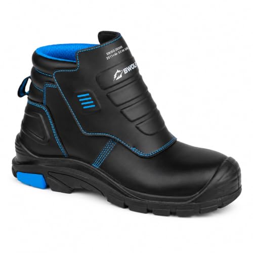 BWOLF Welder Pro HI S3 Chaussures de travail ignifuges avec semelle en polyuréthane et caoutchouc antidérapante en cuir résistant à la chaleur, Noir , 42 EU