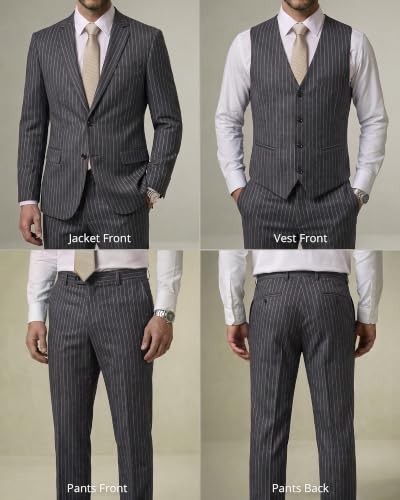 Image of YND Men's 3 Piece Suit with Tie, Solid Color Slim Fit Jacket Vest and Pants