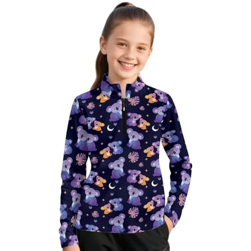 Chririnla Cute Koala Athletic Sweatshirts for Teen Girls Age 6-12,Girls' Sun Protective Clothing - Youth Kids Long Sleeve Quarter Zip Pullover for All-Day Outdoor Activities,6Y