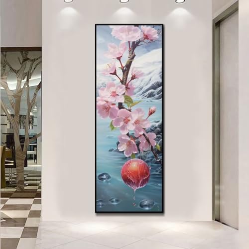 Peinture diamant grand format 5D de lac aux fleurs 90x260cm pour décoration murale