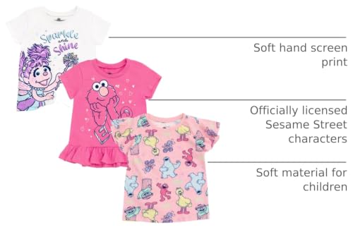 Image of Sesame Street Girls' 3-Pack Short Sleeve Tees Infant to Toddler