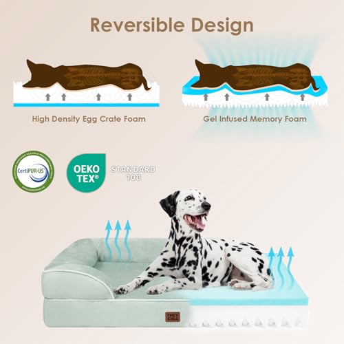 Image of EHEYCIGA Orthopedic Large Dog Bed, Waterproof Memory Foam, Non-Slip Bottom, Sage Green, 35 inchL x 22 inchW x 6.5 inchTh