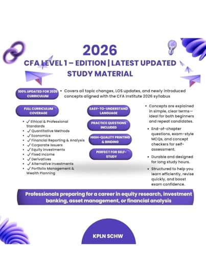 Image of 2026 CFA Level 1 Study Notes by KPLN SCHW | 4 Syllabus Guides + 2 Question Banks | Complete Exam Preparation Kit | Free Shipping India