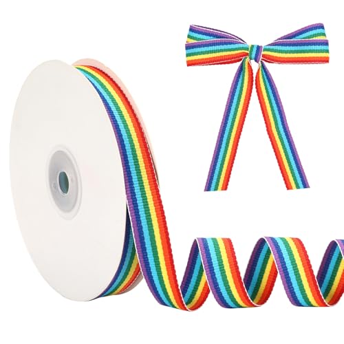 Rainbow Striped Ribbon 5/8 Inch Rainbow Grosgrain Ribbon 25 Yards Colorful Pride Fabric Ribbons for Gift Wrapping Pride Decor DIY Crafts Sewing Hair Bows Flower Bouquet Holiday Party