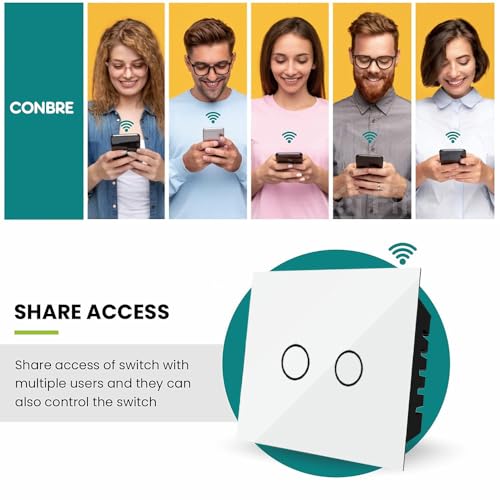 CONBRE SW2 Wi-Fi Smart Modular 2 Gang Touch Switch for Home automation | Suitable for upto 1.5 ton AC, gyser & 16A switch socket etc | Compatible with Alexa, google Assistance & Siri (White) 8 41gRRmpPe+L