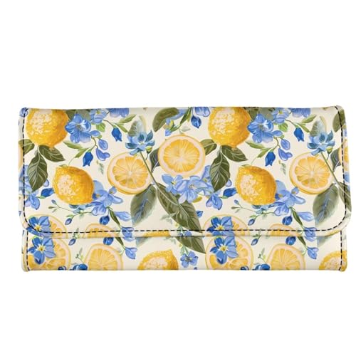 AFPANQZ Lemon Long Clutch for Ladies Girls Large Luxury Women's RFID Blocking Tri-fold Leather Wallet Phone Holder Trifold Purses Zip Coins Pocket, Buckle Closure Clutch