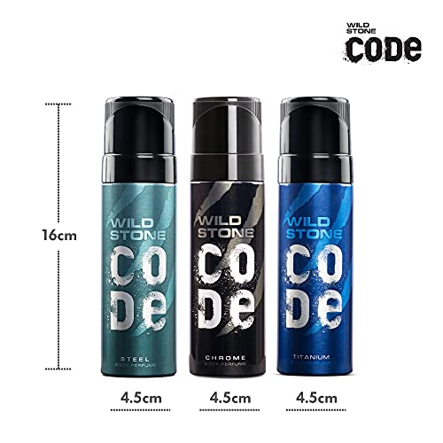 Wild Stone Code Chrome, Steel and Titanium Body Perfume Combo for Men, 120ml each (Pack of 3)
