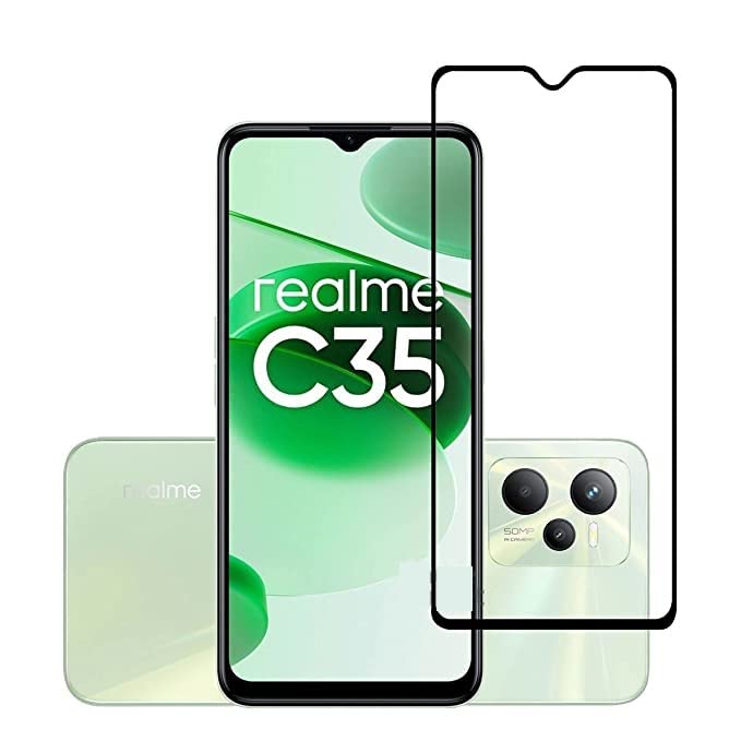 Image of Screen Protector for realme C35 | realme Narzo 50A Prime (Black) Tempered Glass Edge-to-Edge 6D Screen Guard With Installation Kit