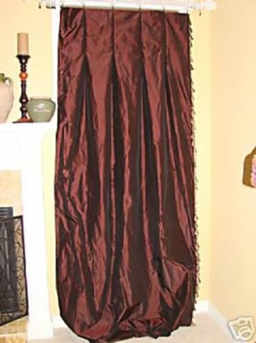 Draperie chocolat Dupioni interlined avec pompons pour rideau salon